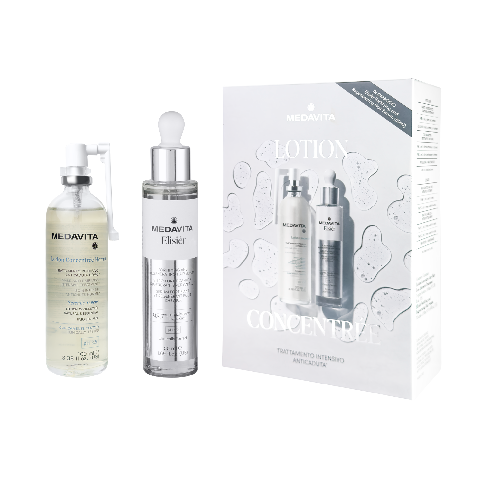 Набір для профілактики та боротьби із випаданням волосся / Medavita Lotion Concentrée & Elisièr 