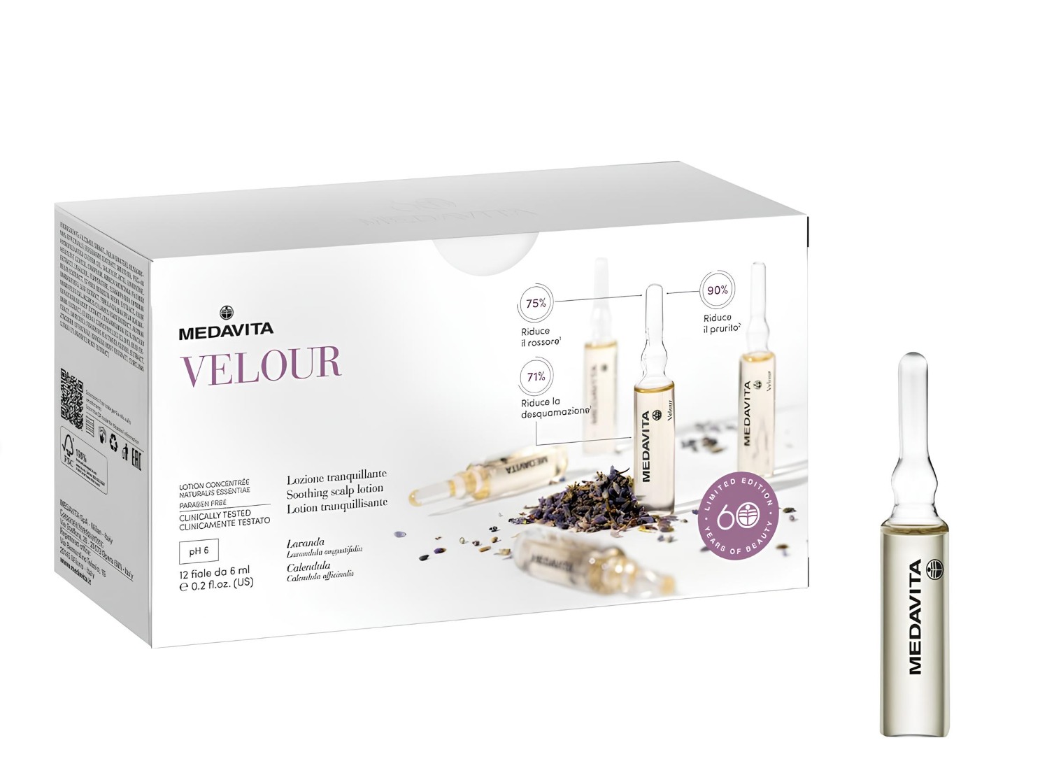 Заспокійливий лосьйон для сухої, чутливої та подразненої шкіри голови в ампулах / Medavita Velour Lo