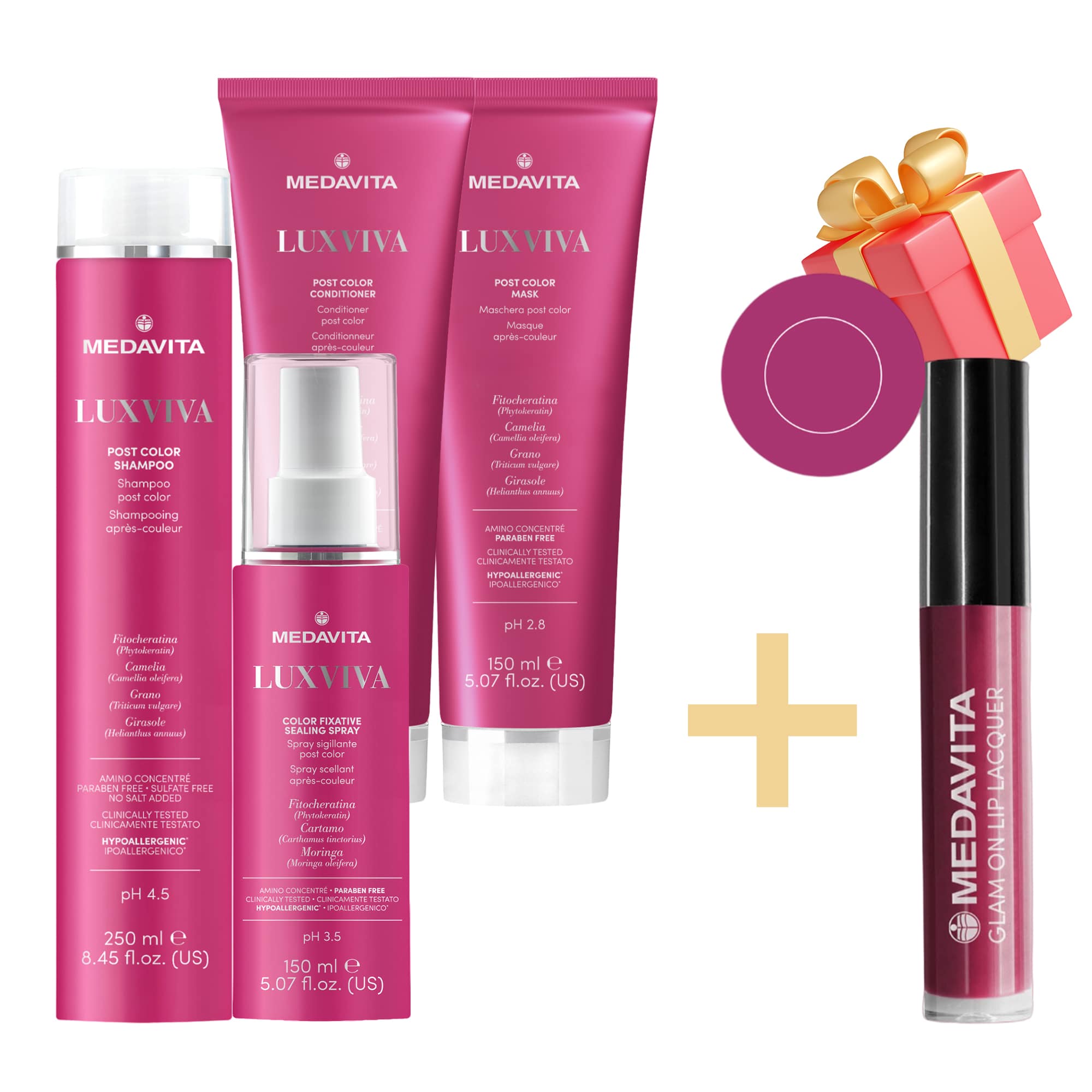 Повний комплекс для домашнього догляду за фарбованим волоссям Luxviva + блиск для губ у подарунок